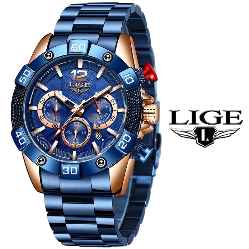 Blue Mens Watches Luxury Clock Sports Chronograph Waterproof