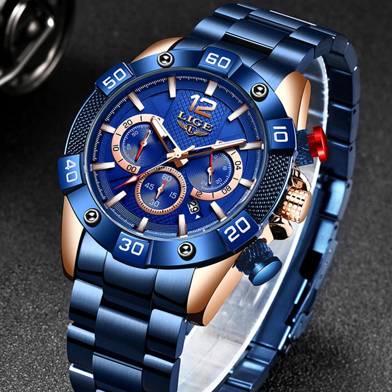 Blue Mens Watches Luxury Clock Sports Chronograph Waterproof