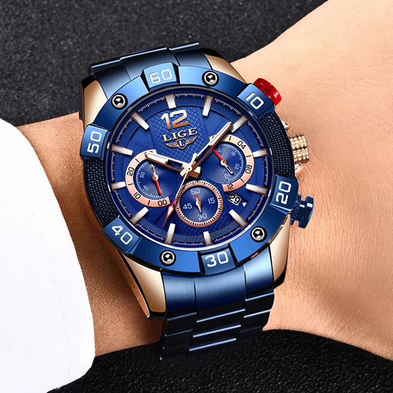 Blue Mens Watches Luxury Clock Sports Chronograph Waterproof