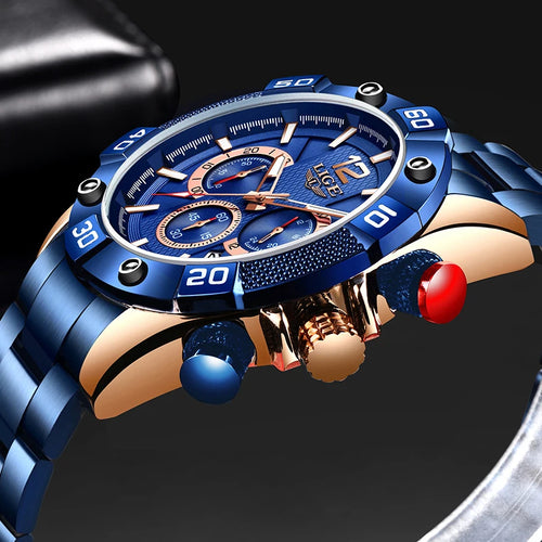 Blue Mens Watches Luxury Clock Sports Chronograph Waterproof