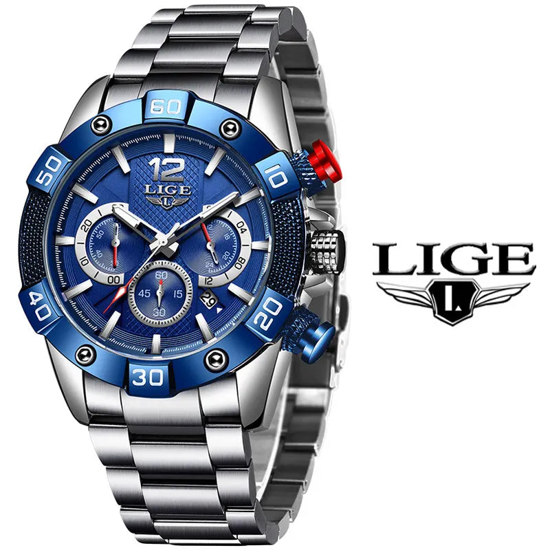 Blue Mens Watches Luxury Clock Sports Chronograph Waterproof