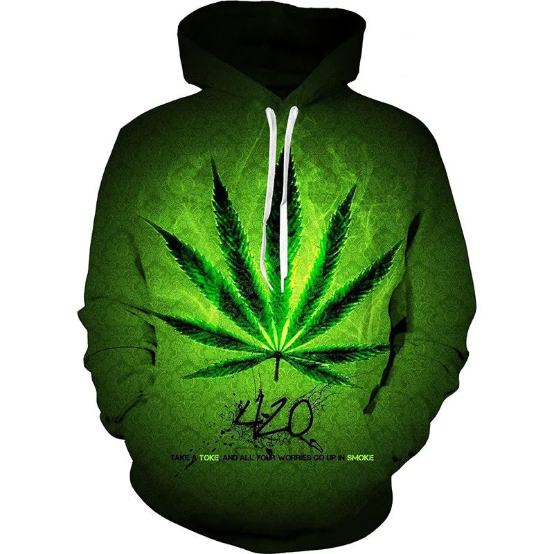 Men Sweetshirts Weeds Leaf Print 3D Hoodie Oversized Long Sleeve