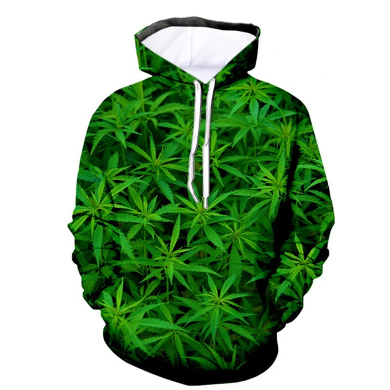 Men Sweetshirts Weeds Leaf Print 3D Hoodie Oversized Long Sleeve