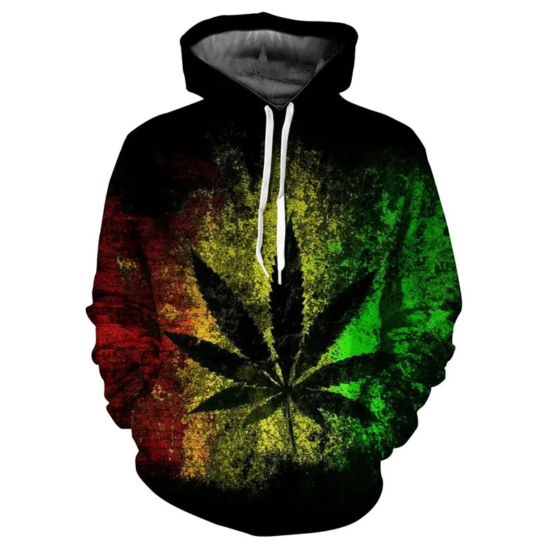 Men Sweetshirts Weeds Leaf Print 3D Hoodie Oversized Long Sleeve