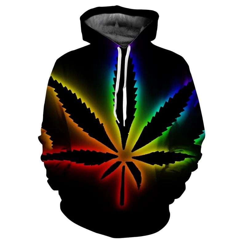 Men Sweetshirts Weeds Leaf Print 3D Hoodie Oversized Long Sleeve