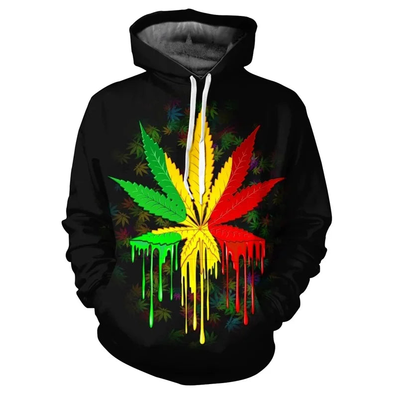 Men Sweetshirts Weeds Leaf Print 3D Hoodie Oversized Long Sleeve