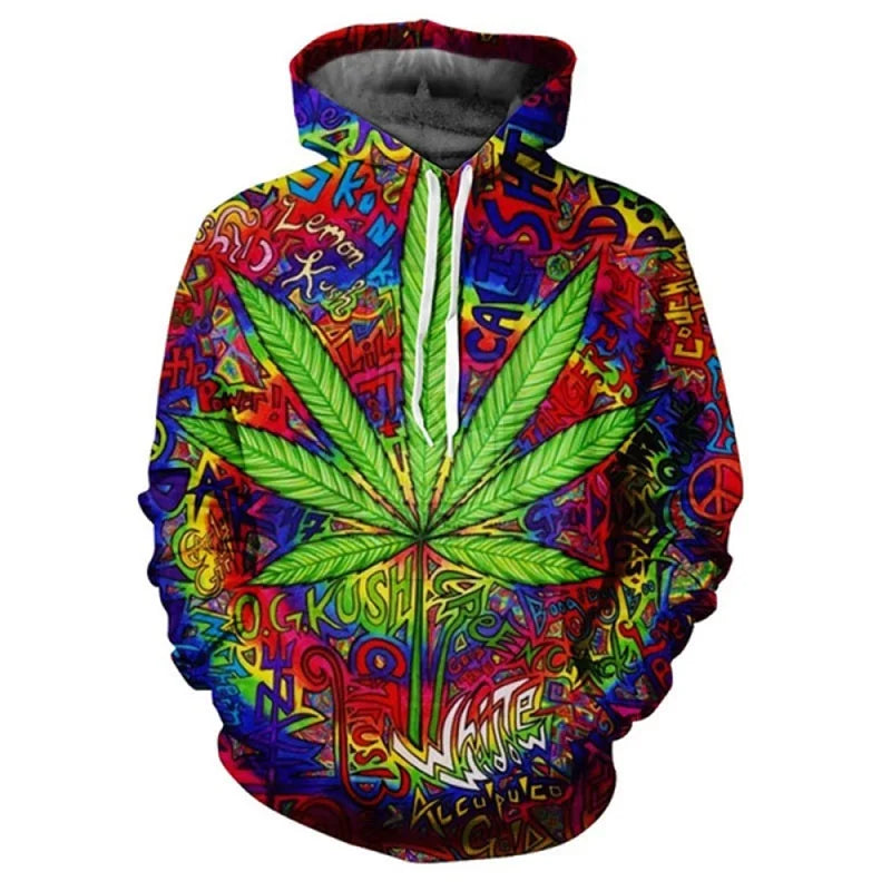 Men Sweetshirts Weeds Leaf Print 3D Hoodie Oversized Long Sleeve