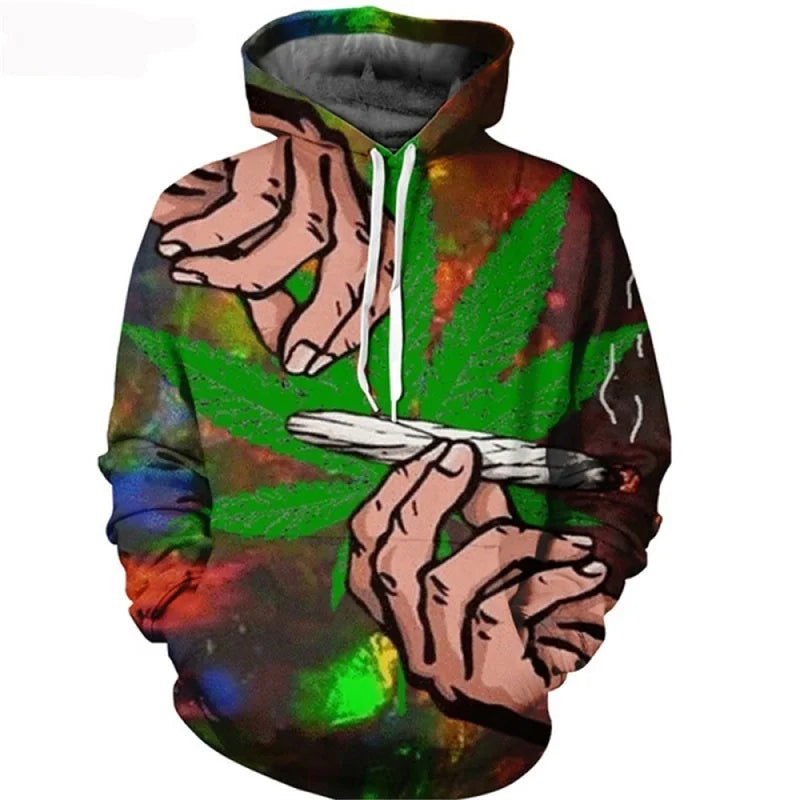Men Sweetshirts Weeds Leaf Print 3D Hoodie Oversized Long Sleeve
