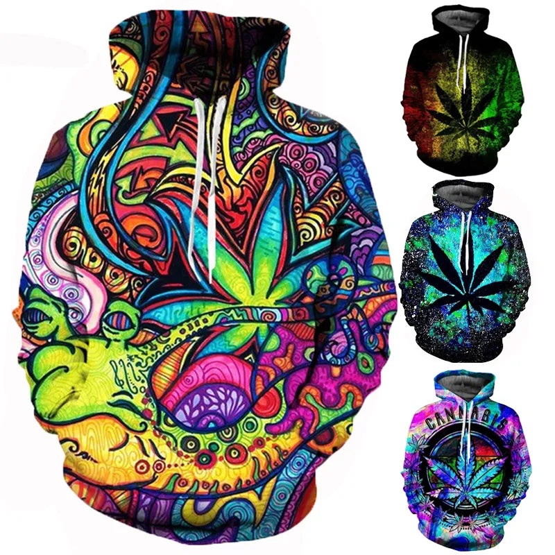 Men Sweetshirts Weeds Leaf Print 3D Hoodie Oversized Long Sleeve