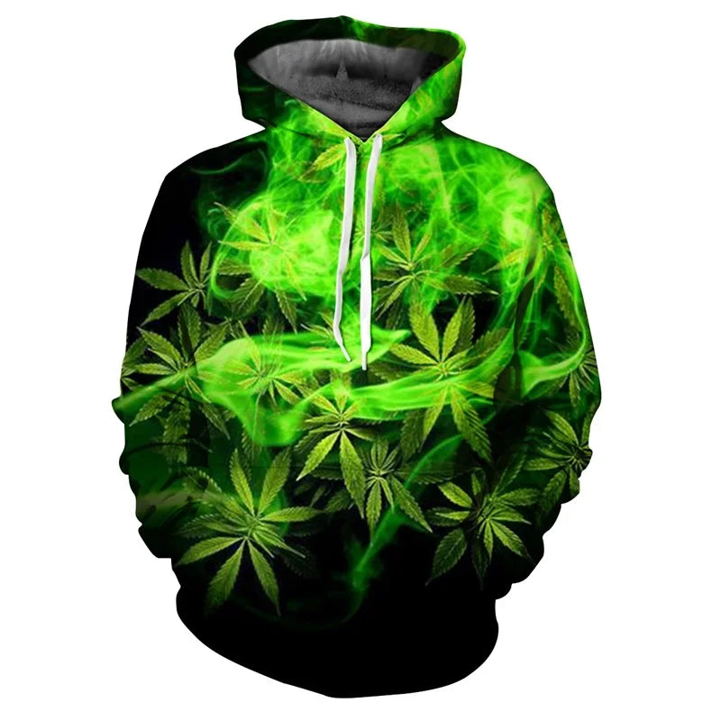 Men Sweetshirts Weeds Leaf Print 3D Hoodie Oversized Long Sleeve
