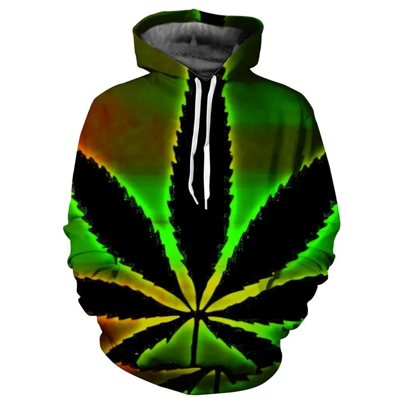 Men Sweetshirts Weeds Leaf Print 3D Hoodie Oversized Long Sleeve