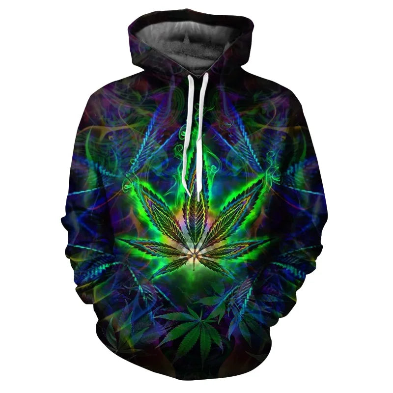 Men Sweetshirts Weeds Leaf Print 3D Hoodie Oversized Long Sleeve
