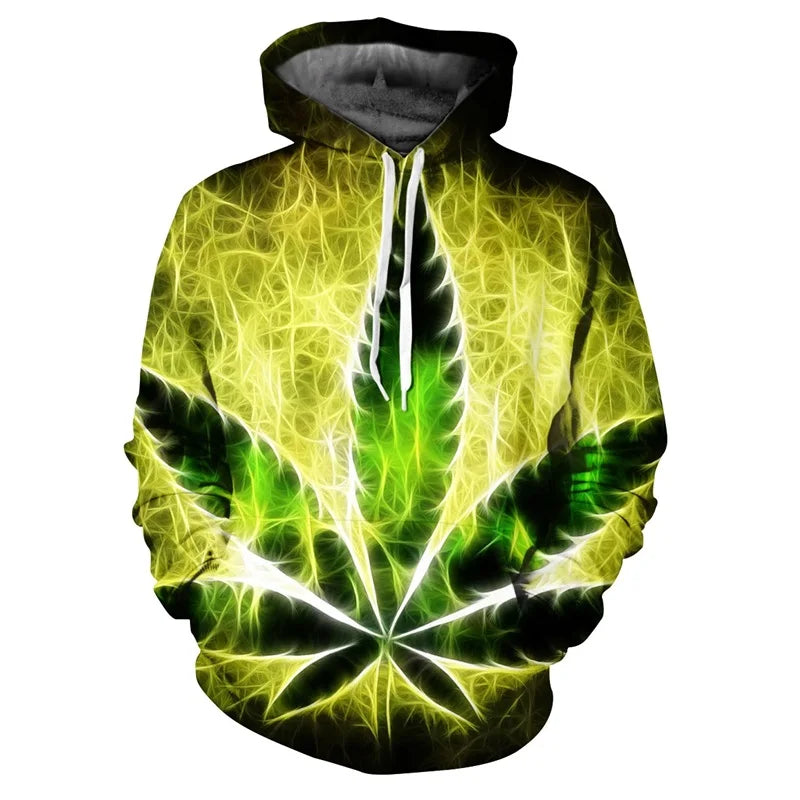 Men Sweetshirts Weeds Leaf Print 3D Hoodie Oversized Long Sleeve