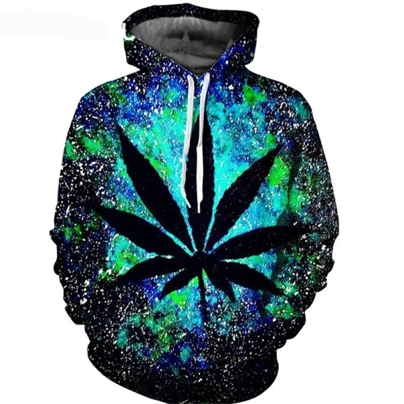 Men Sweetshirts Weeds Leaf Print 3D Hoodie Oversized Long Sleeve