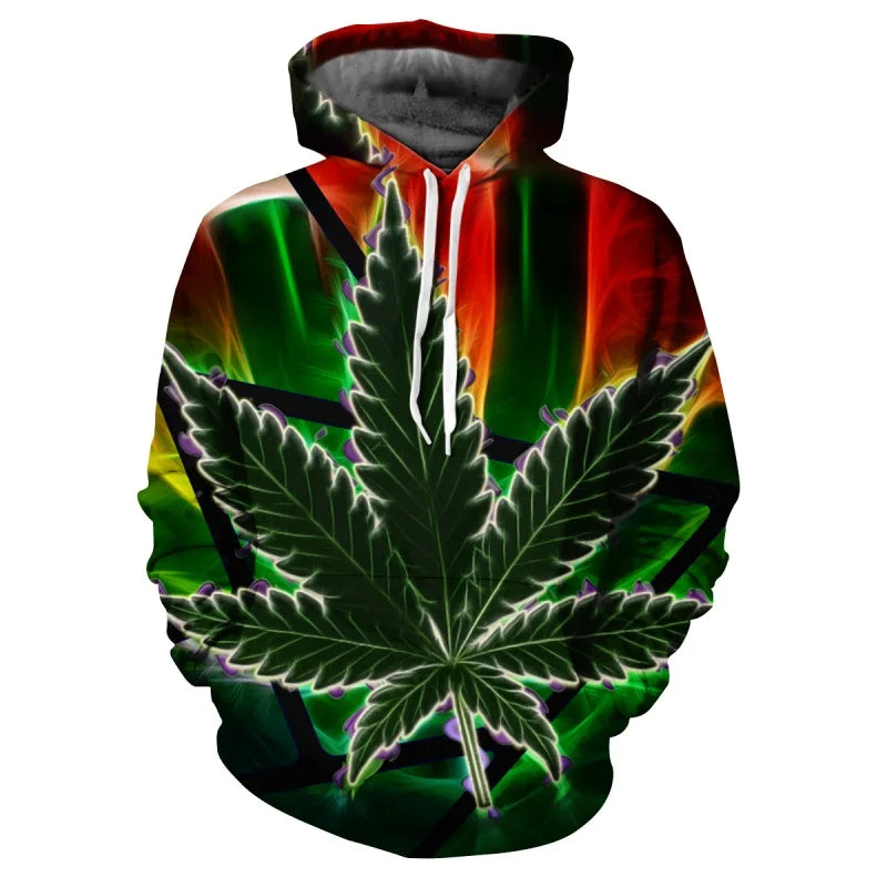 Men Sweetshirts Weeds Leaf Print 3D Hoodie Oversized Long Sleeve