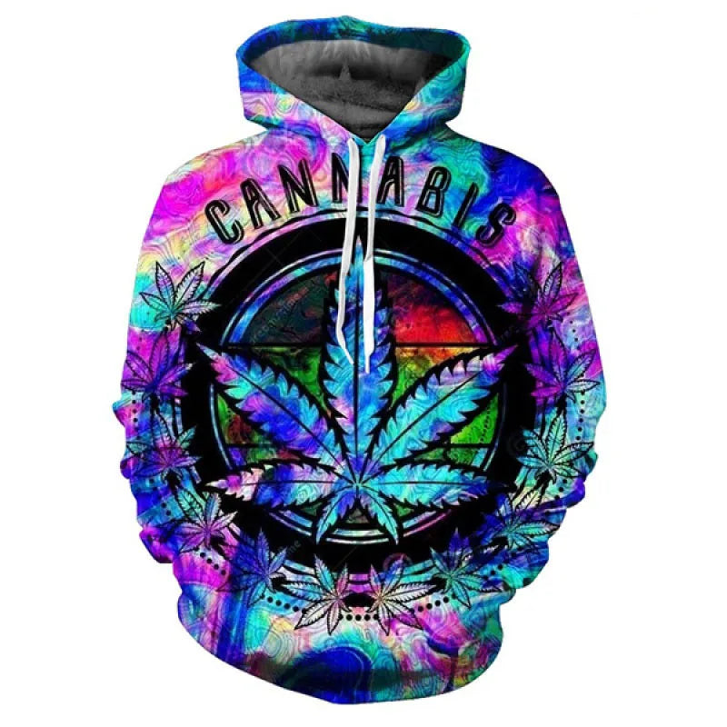 Men Sweetshirts Weeds Leaf Print 3D Hoodie Oversized Long Sleeve